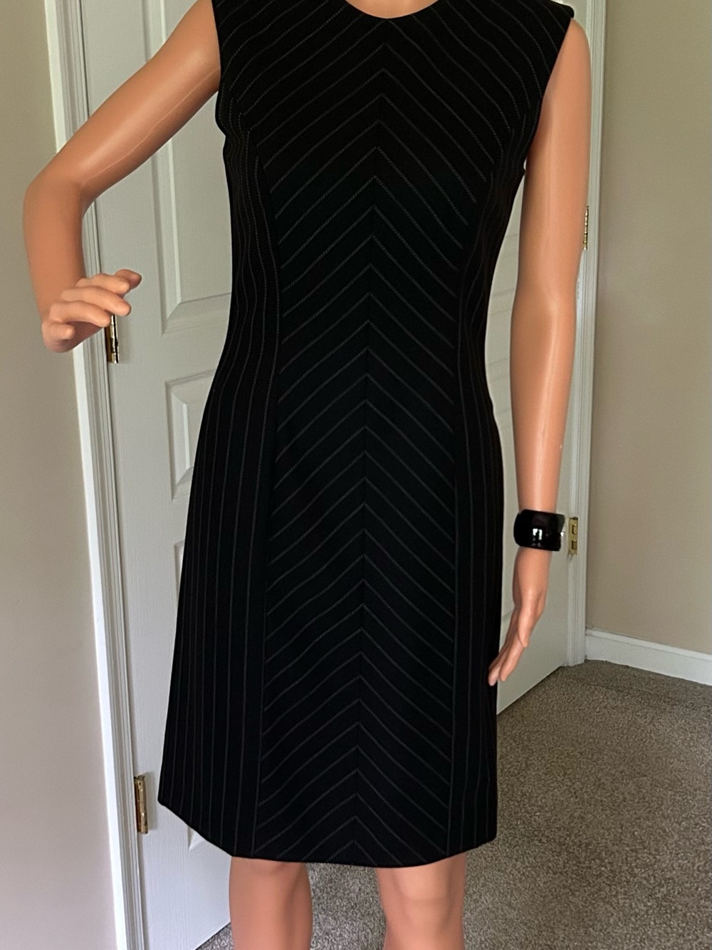 Escada Black Sleeveless Chevron-Stripe Midi Dress